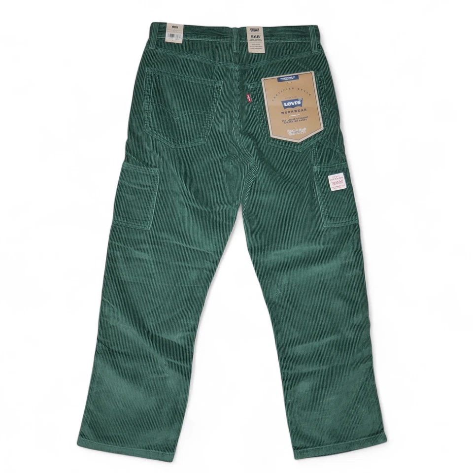 Levis 568 Corduroy Pants Mens 34x32 Loose Fit Carpenter Workwear Green