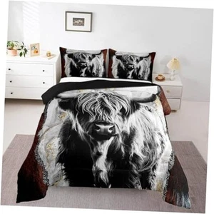 Highland Cow Comforter Set Bull Cattle Bedding Set,Gold Grey Twin Multi 07 - Picture 1 of 7
