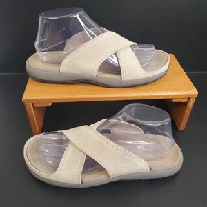 L.L. BEAN Suede Sansals Women Size 7.5 M Criss Cross Tan Slides 05330 - Picture 1 of 8