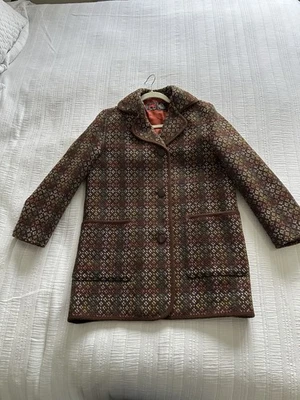 Vintage 1960s Welsh Tapestry Wool Coat Brown Green Fits Up To UK Size 12 Pockets - Image 1 of 4