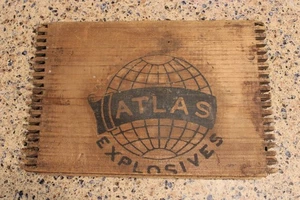 Antiguo panel lateral de caja de madera para explosivos Atlas, letrero publicitario - Imagen 1 de 2