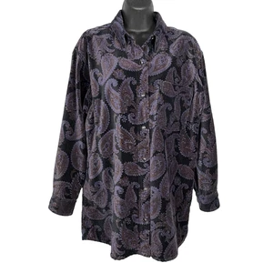 Vintage Crossroads Paisley Samt Hemd Jacke Damen Größe M Knopfleiste Oversized - Bild 1 von 6