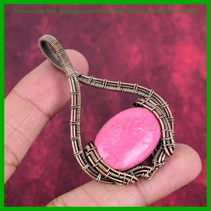 Halloween Sale Oval Natural Thulite Artisan Wire Wrapped Pendant Jewelry Copper - Picture 1 of 6
