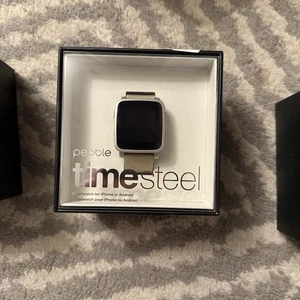 Montre connectée Pebble Time Steel neuve dans sa boîte avec bracelet cuir - Photo 1 sur 24