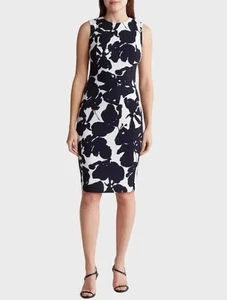 Calvin Klein Damen-Etuikleid indigo weiß Blumenmuster Prinzessin mit Nähten neu mit Etikett - Bild 1 von 9