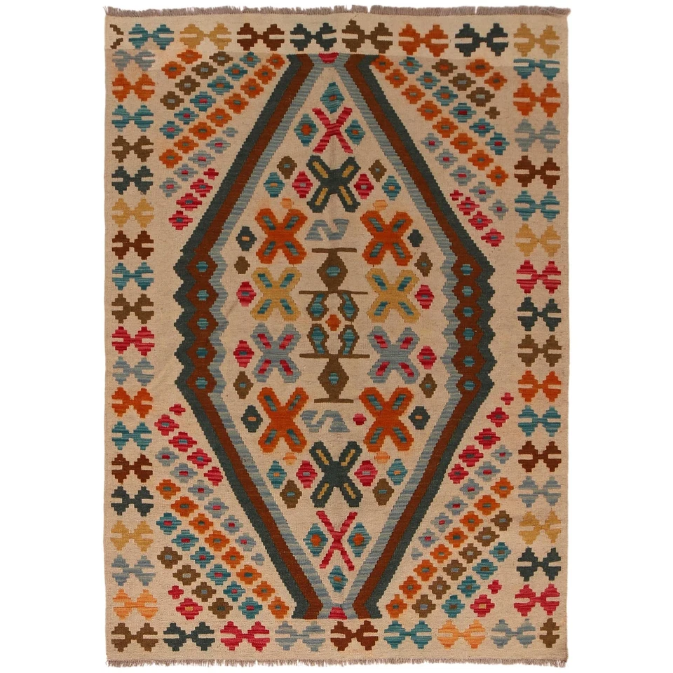 Amazing Hand Knotted Vintage Turkish Kilim Kilm Wool Area Rug 6 x 4.2 ft - Image 1 of 4