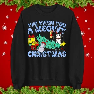 Funny Cat Christmas Jumper Meowy Xmas Sweatshirt, Fun Festive Unisex Top - Picture 1 of 9