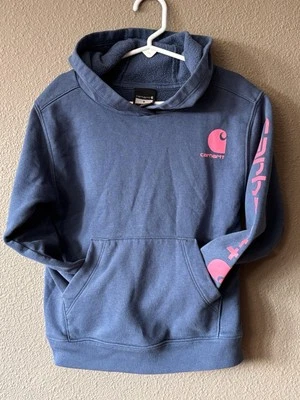 Carhartt Hoodie Girls Size 6 Hooded Pullover Sweatshirt Blue & Pink - Image 1 of 4