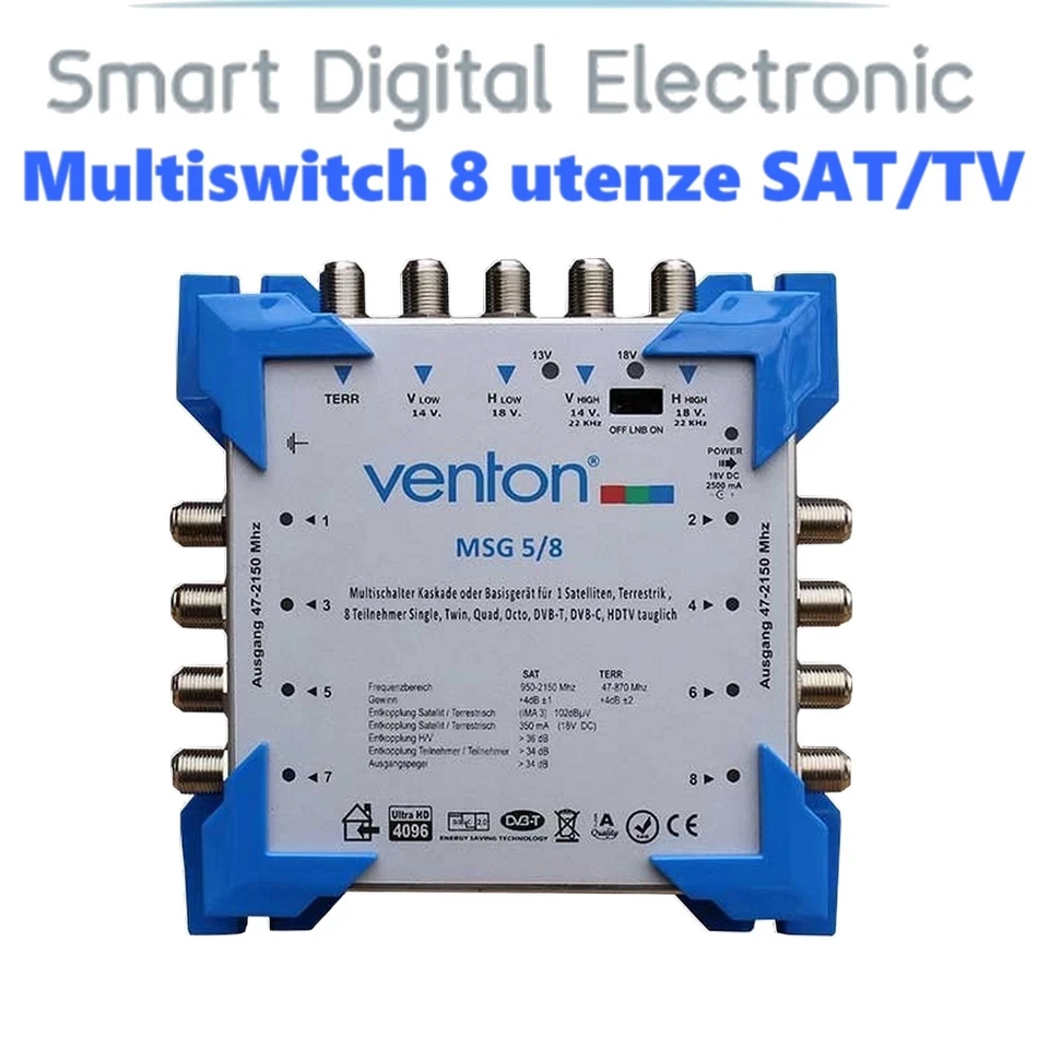 Centralino TV Multiswitch 8 utenze satellitare con digitale terrestre dvb-S2/T2 - Immagine 1 di 2