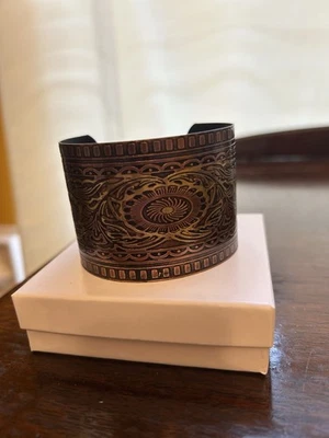 Brazalete ajustable de cobre y oro vintage con diseño de talla intrincado nuevo sin etiquetas Foto 1 de 4