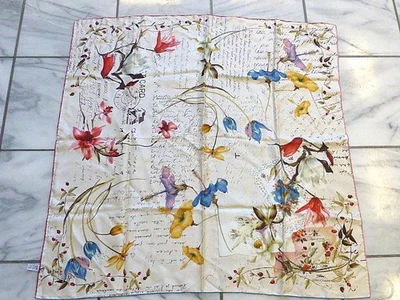 LONGCHAMP Paris 100% Silk Scarf 34 x 34" Images of France Flower Stamp Postage - Image 1 of 4