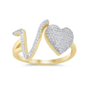 10K YELLOW GOLD .20 CARAT WOMENS NATURAL DIAMOND HEART & LETTER INITIAL V RING - Picture 1 of 1