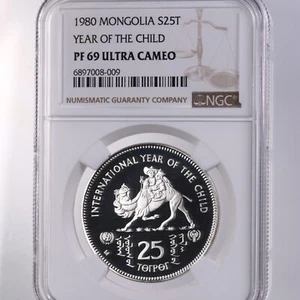 1980 Mongolia S25T Year Of The Child NGC Certified PF69 Ultra Cameo 25 Tögrög - Picture 1 of 4