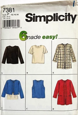 1980's SIMPLICITY Pattern #7381 Misses TOPS & JACKET Size P 12-14-16  CUT - Image 1 of 2