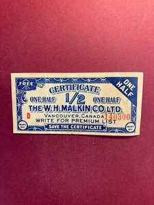Collectable W. H. Malkin Co. LTD. Vancouver , BC.  Canada  Grocery  Certificate - Foto 1 di 2