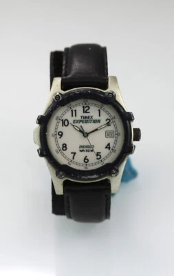 Timex Uomo Orologio Plastica Nero Pelle Wr 24hr Luce Batt 24hr Data Beige Quarzo - Immagine 1 di 4