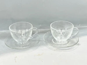 VINTAGE PAIR OF CLEAR GLASS CUPS AND SAUCERS ARCOROC MADE IN FRANCE - Picture 1 of 10