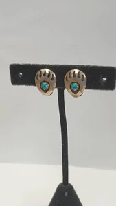 Old Pawn Silver & Turquoise Bear Paw Clip On Earrings - Picture 1 of 6