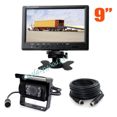 12V-24V 4Pin CCD Car Reversing Camera + 9" LCD Monitor Bus Truck Rear View Kit - Image 1 of 4