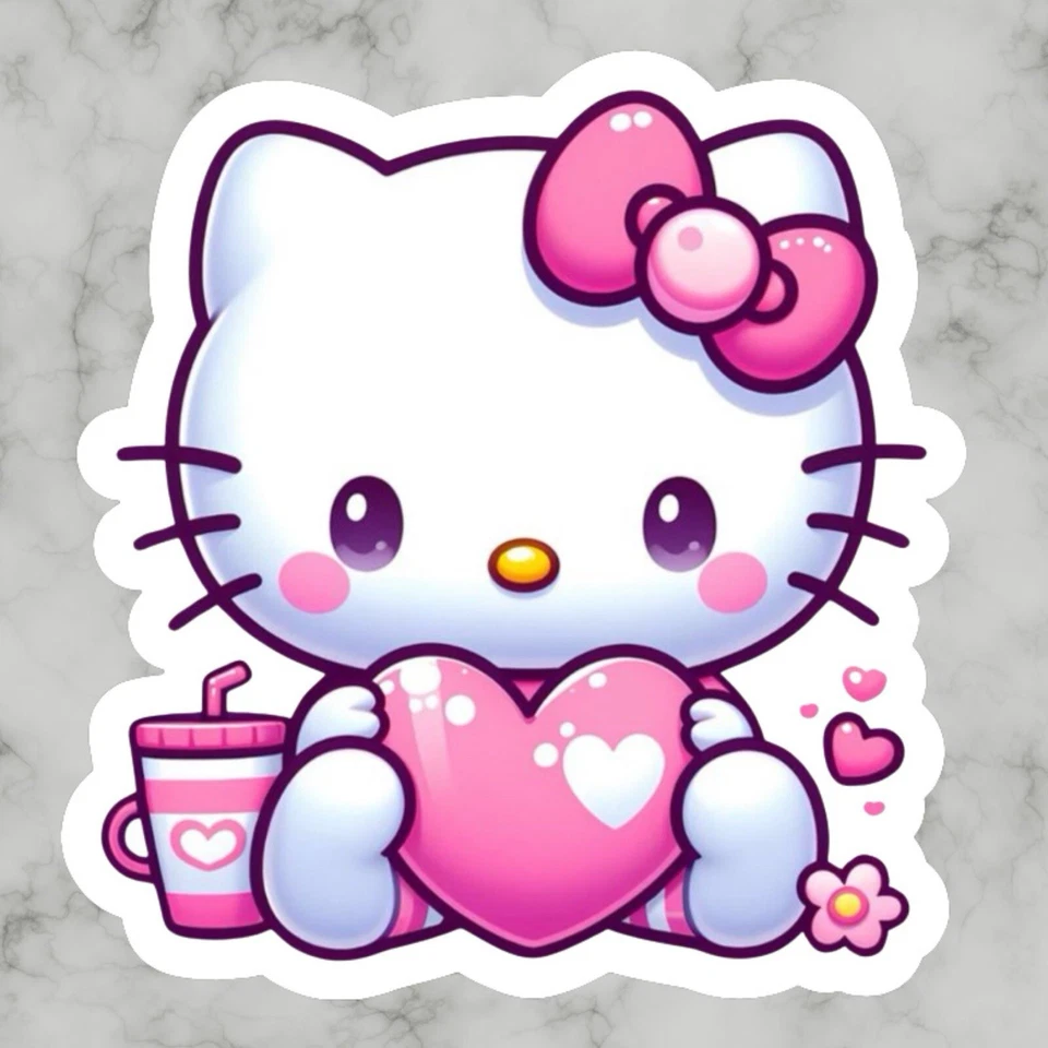 Kitty Cat, Cute Heart Fun Hello Adorable Glossy Vinyl sticker, Decal - Image 1 of 1