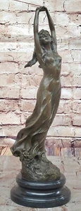 Elegante estatua de bronce Art Nouveau 17" escultura bailarina mujer desnuda decoración clásica - Imagen 1 de 10