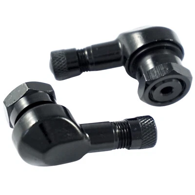 2x Motorrad Alu Winkelventil Schwarz 11,3mm Ventile Eckventil Ventil NEU Black  - Bild 1 von 3
