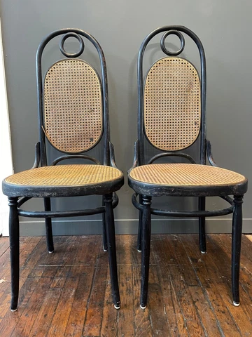 Pair Antique Salvatore Leone Tall Back Bentwood Chairs Thonet JJ Kohn Cover