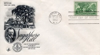 USPS Sagamore Hill - Teddy Roosevelt - 1953 3 centavos #1023 FDC - Artesanía ST3283 Foto 1 de 3