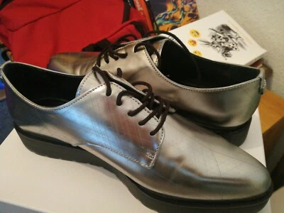 Women Calvin Klein Silver Lace Up Platform Shoes - Image 1 of 4