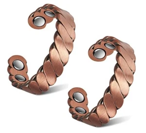 2 Pack Pure Copper Magnetic Ring Arthritis Therapy Matte Twist Adjustable Rings - Picture 1 of 4