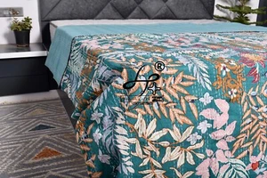 Indische Kantha Quilt Bettdecke traditionell türkis Gudari dekorativ Ralli Wohndeko - Bild 1 von 6