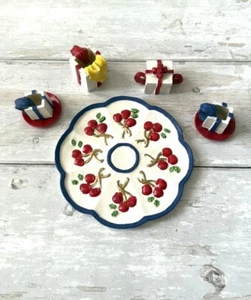 Popular Imports Miniature Teaset Teacups Tea Set Plate Ceramic Red White Blue  - Picture 1 of 2