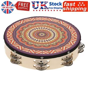 More details for 10&quot; musical tambourine wood hand held tamborine drum round percussion gift y6m5
