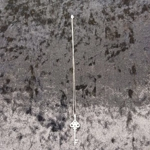 Solid Sterling Silver CZ Key Pendant and Chain - Picture 1 of 9