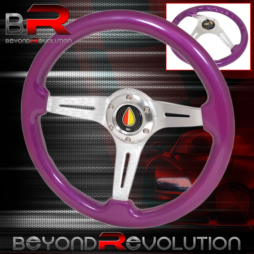 345mm Purple Wood Grain 6 Bolt Hole Light Weight Steering Wheel + Koreisha Horn - Image 1 of 1