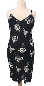 Gap Slip Sundress Midi Black White Floral Spaghetti Straps Size 14 Y2K - Picture 1 of 9