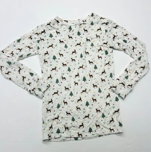 Plain Jane Bamboo Reindeer Christmas Holiday Pajama Top Shirt Girls Sz 8 White - Picture 1 of 3