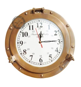 Brass Antique Navigation Marine Ship Porthole Brass Wall Decor Clock 9 inch DW - Picture 1 of 4