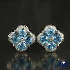 Natural 2.62 Ct Blue Topaz & Diamond Earrings In 18K White Gold With Omega Back