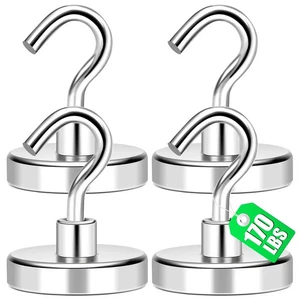 MIKEDE 170LB Neodymium Magnetic Hooks, Heavy Duty Hangers for Storage, Fridge, T - Picture 1 of 8