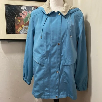 Fleet Street LTD Blue Windbreaker Size Large Removable Hood Zip and Snap Closure - Image 1 of 4