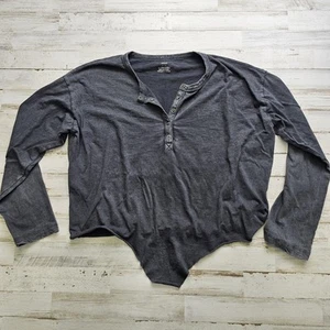 Aerie Tie Front Cropped T Shirt Womens Size S Small 1/4 Button Gray - Picture 1 of 4