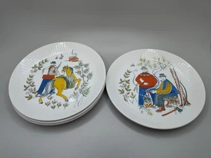 Vtg Norge Hand Painted Silkscreen 7"D Made In Norway Plates Set of 4 - Picture 1 of 9