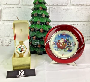 Vintage rote Weihnachtsmann Weihnachten Tischuhr und Shannons Gold Armband Uhr - Bild 1 von 8