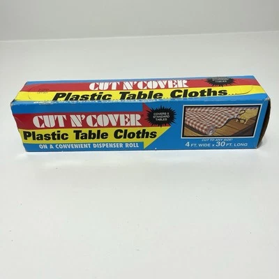 Vintage Cut N Cover Plastic Table cloth 4ft x 30ft Picnic Classic Red White  - Image 1 of 4