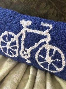 Hooked Wool Bicycle Decorative Pillow Bike 12"x5" - Picture 1 of 3
