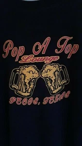 Rare ☆ POP A TOP LOUNGE ☆ Graphic T-Shirt Pecos,Texas Beer Black Jerzees Size XL - Picture 1 of 6