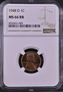 1948-D 1C RB Lincoln Wheat One Cent NGC MS66RB  6553431-003 - Picture 1 of 2