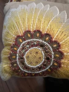 Pier 1 Imports Beaded Embroidered Floral Pillow - 2 RARE Vintage 21x15 Sunflower - Picture 1 of 3