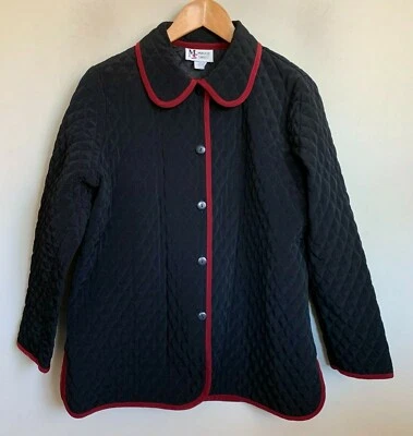 Maggie Sweet Womens Jacket Black Quilted Burgundy Trim Buttons Lined Size M - Image 1 of 4